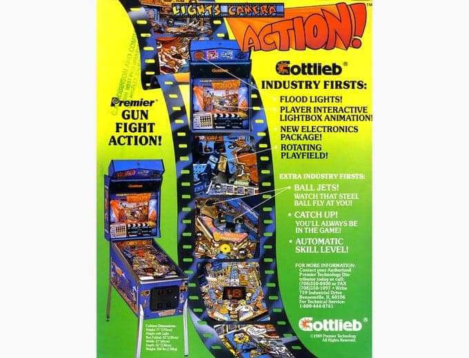 Lights...Camera...Action! pinball flyer, Premier Technology, 1989
