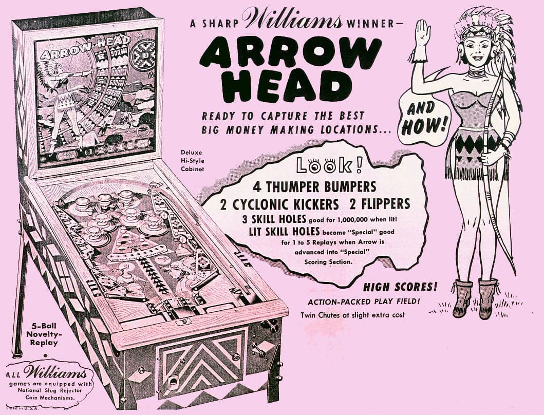 Arrow Head pinball flyer, Williams Manufacturing Company, 1957