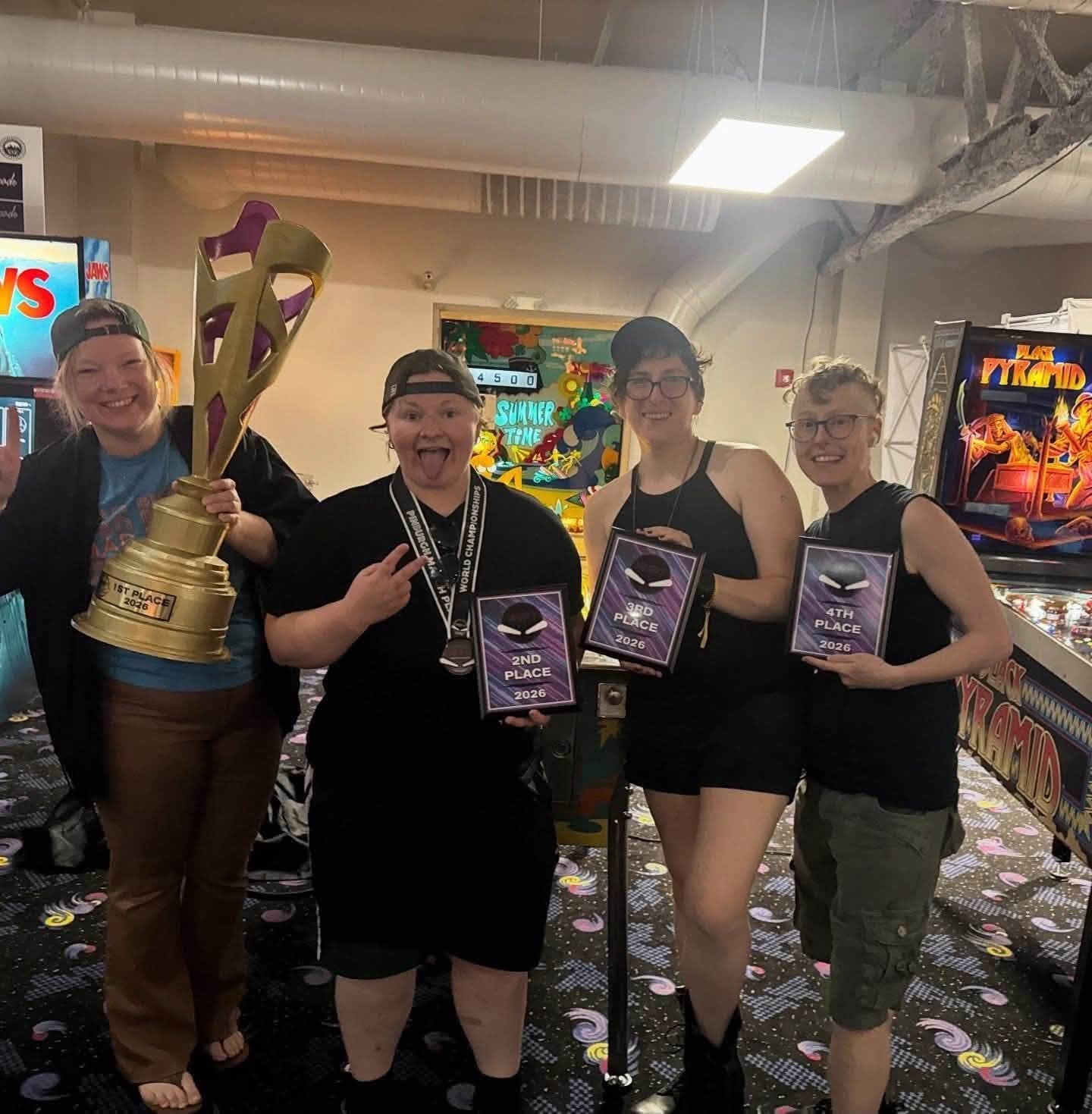 The four finalists of the 2026 Women's International Pinball Tournament