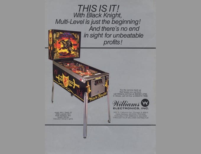 Black Knight pinball flyer, Williams Electronics, Incorporated, 1980