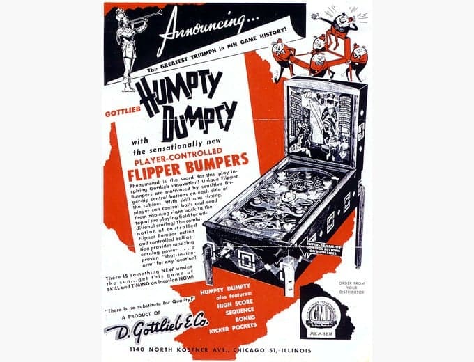 Humpty Dumpty pinball flyer, D. Gottlieb & Company, 1947