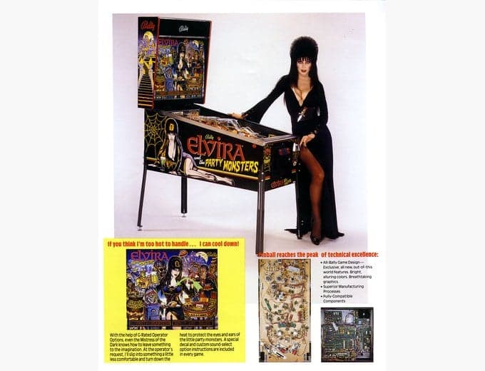 Elvira and the Party Monsters pinball flyer, Midway Manufacturing Company, 1989