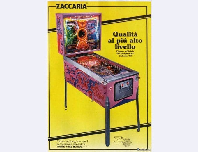 Time Machine pinball flyer, Zaccaria, 1983