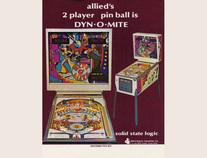 Dyn O' Mite pinball flyer, Allied Leisure Industries, Incorporated, 1975