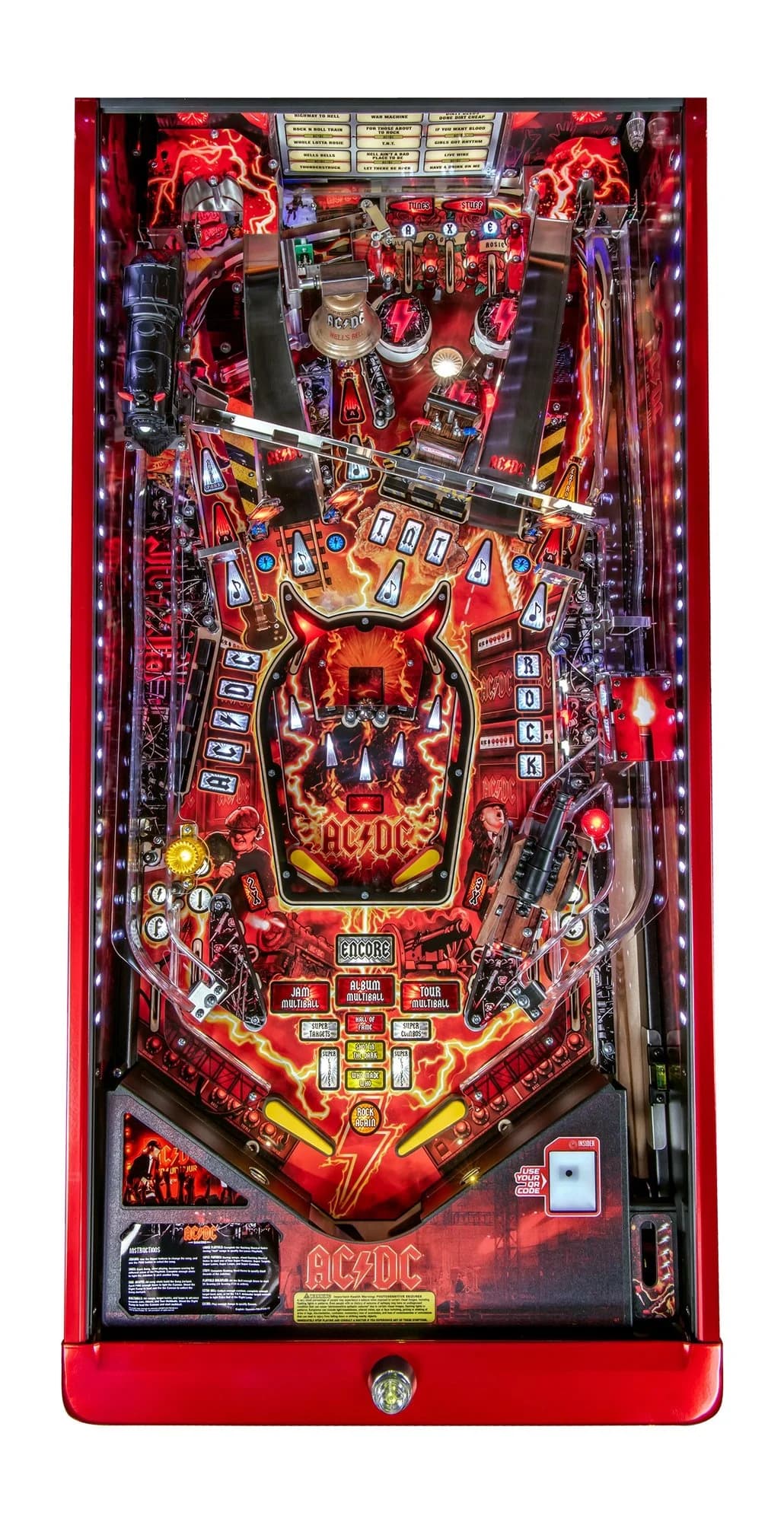 The full AC/DC Remastered Limited Edition playfield, top down, in red armor