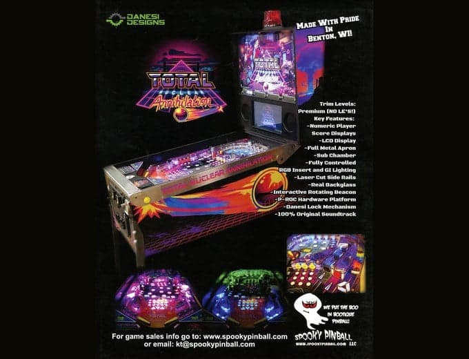 Total Nuclear Annihilation pinball flyer, Spooky Pinball, LLC, 2017