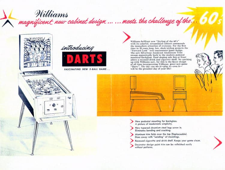 Darts pinball flyer, Williams Electronic Manufacturing Company, 1960