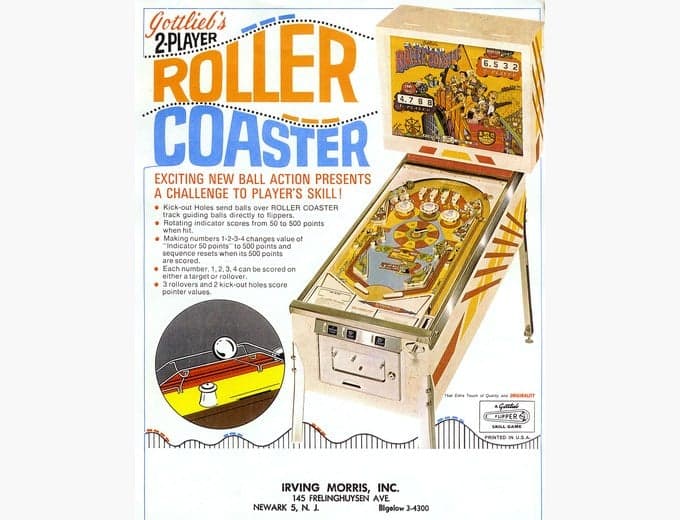 Roller Coaster pinball flyer, D. Gottlieb & Company, 1971