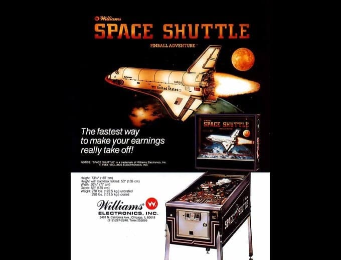Space Shuttle pinball flyer, Williams Electronics, Incorporated, 1984