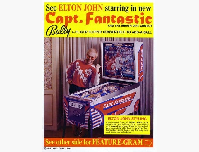 Capt. Fantastic and the Brown Dirt Cowboy pinball flyer, Bally Manufacturing Corporation, 1976