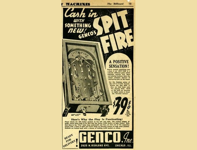 Spit Fire pinball flyer, Genco Manufacturing Company, 1935