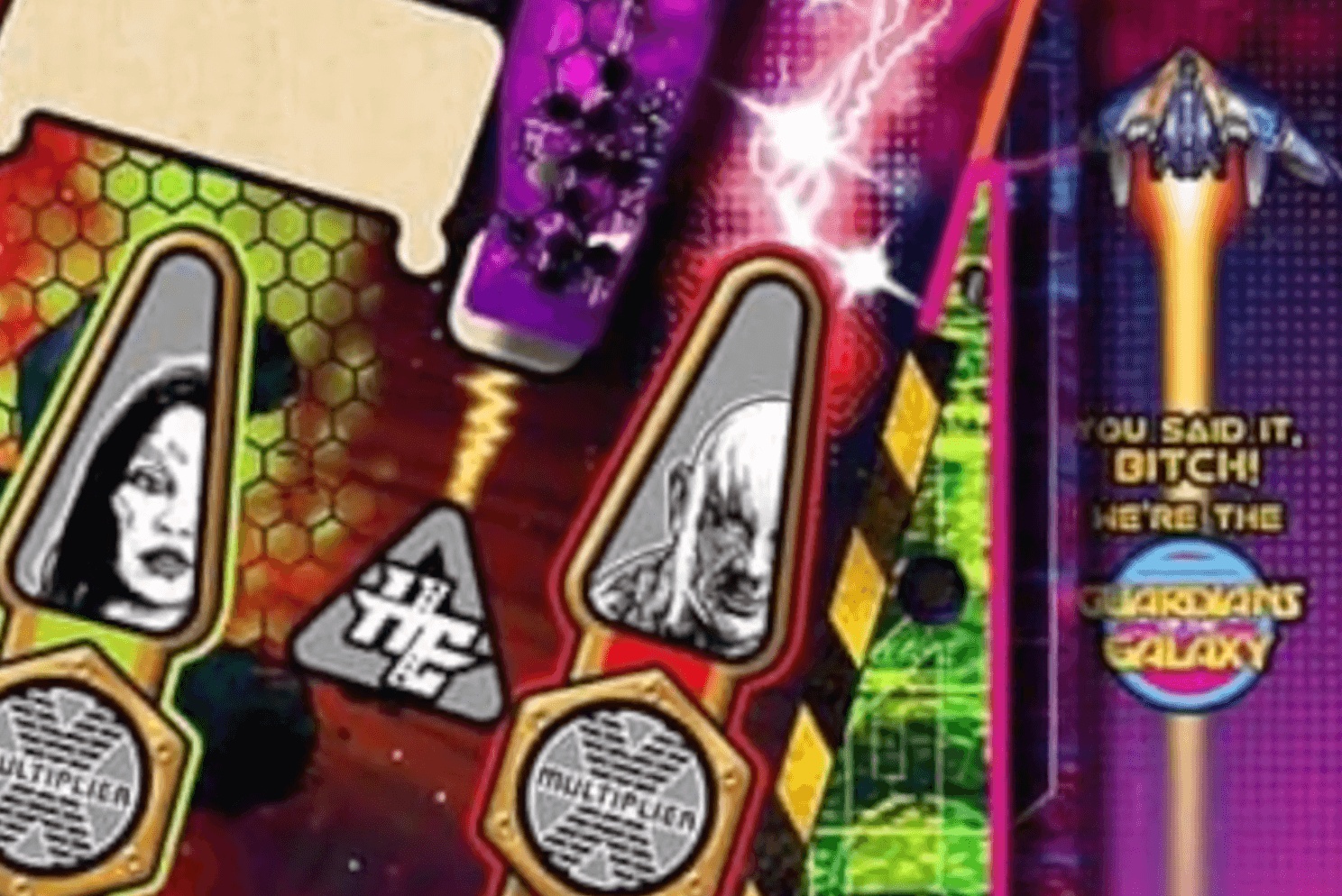 Colorful sci-fi comic-style graphic with space ships and graphic elements