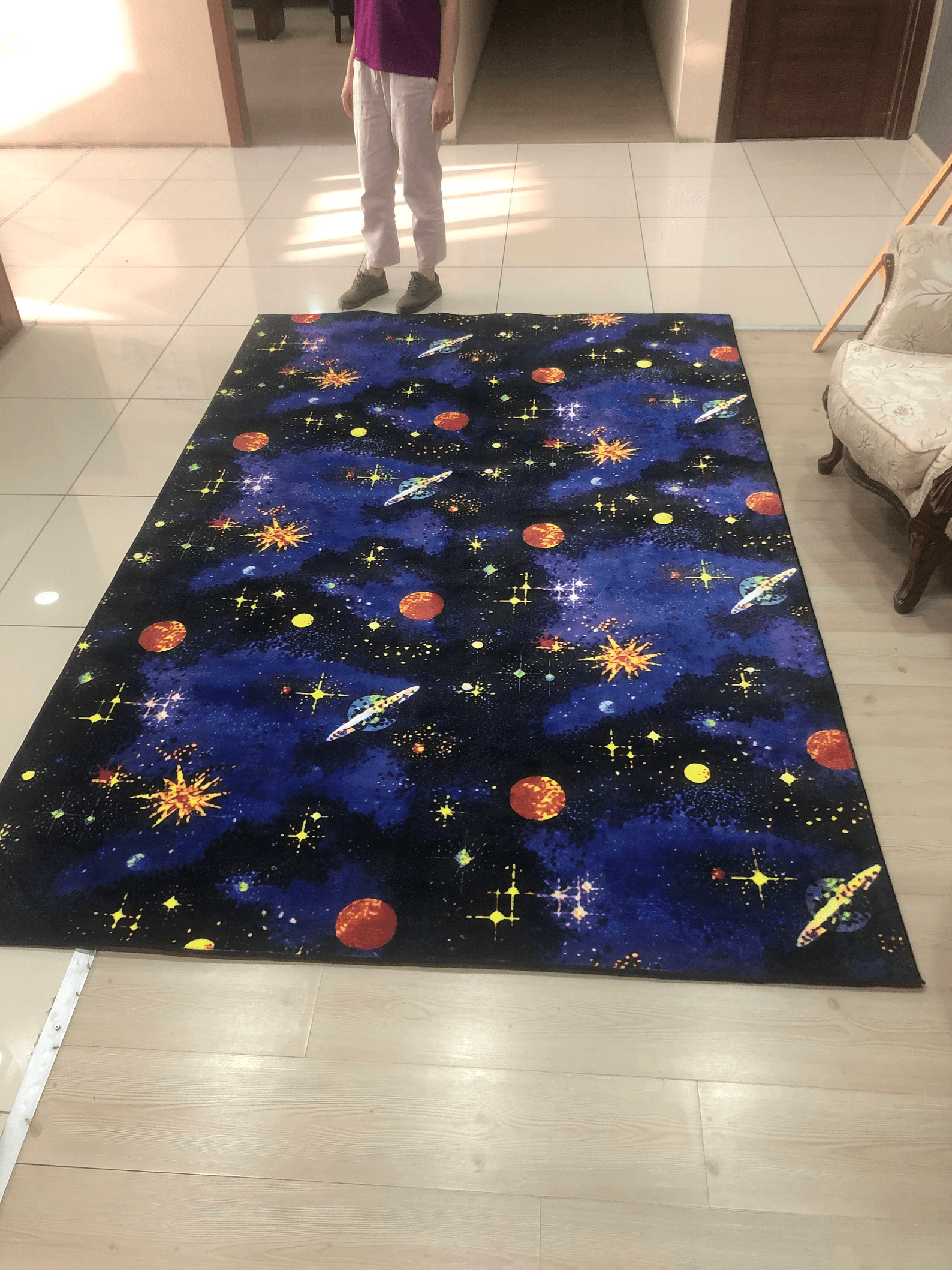 space themed 90s arcade carpet