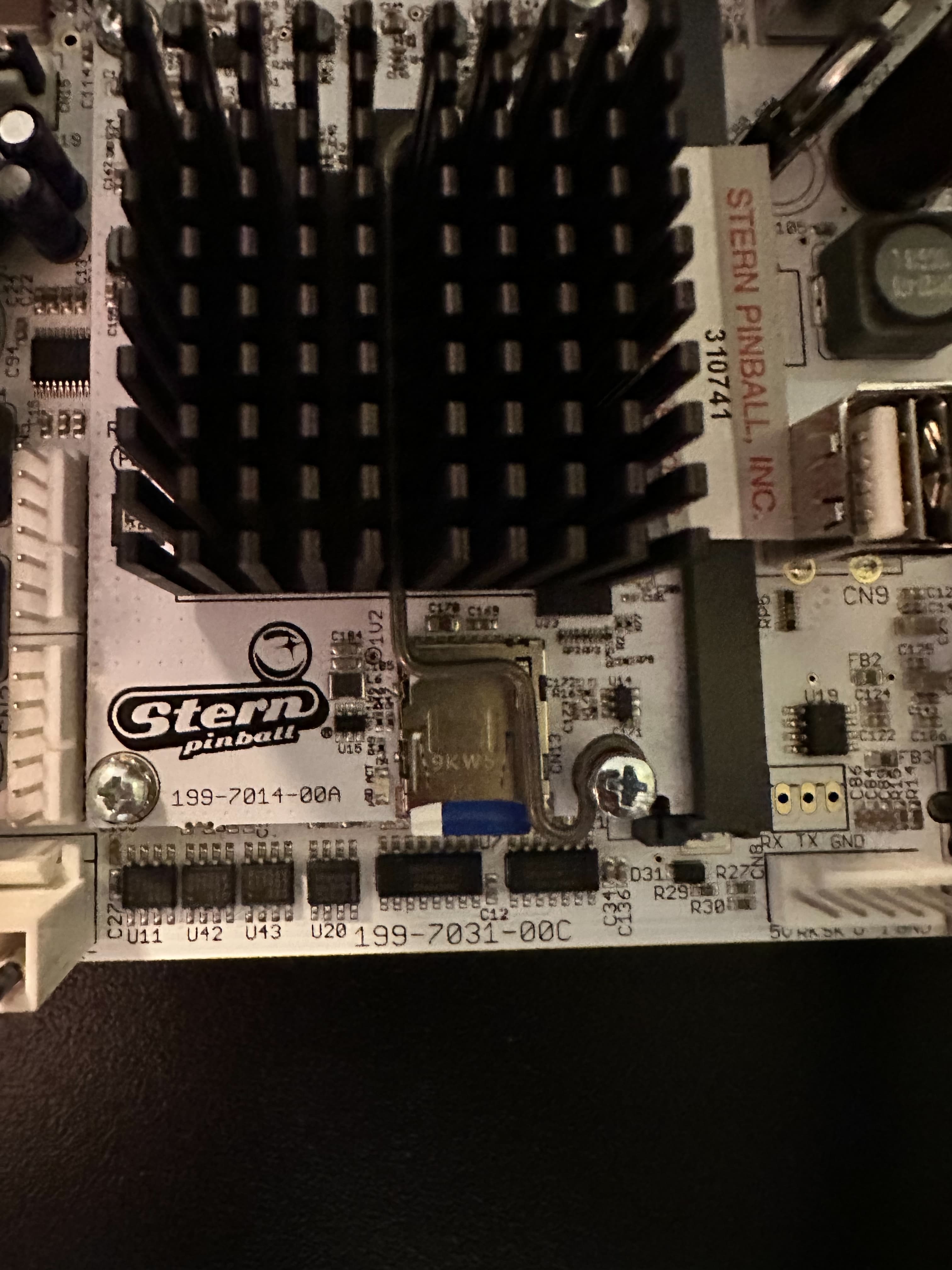 Stern Pinball circuit board with large heatsink and electronic components