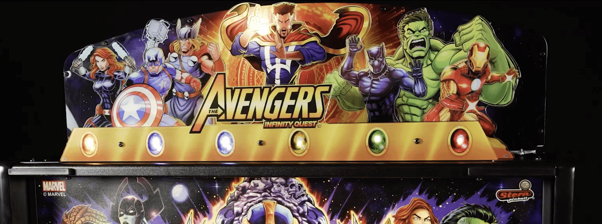 Avengers Infinity Quest pinball machine with Marvel superheroes
