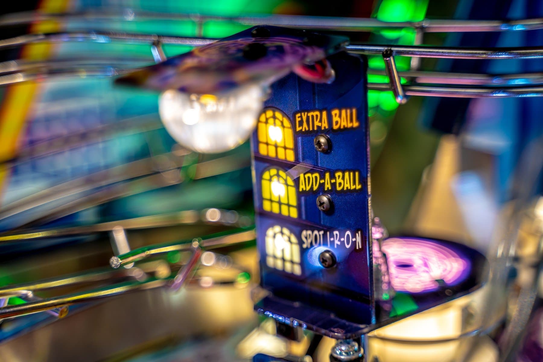 Pinball machine control panel with Extra Ball and Add-A-Ball buttons