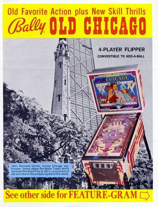 bally old chicago 1976 pinball flyer