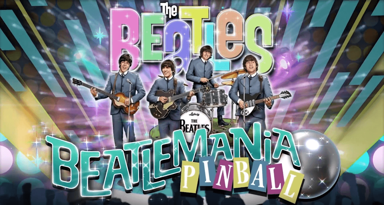 The Beatles in colorful Beatlemania Pinball game graphic