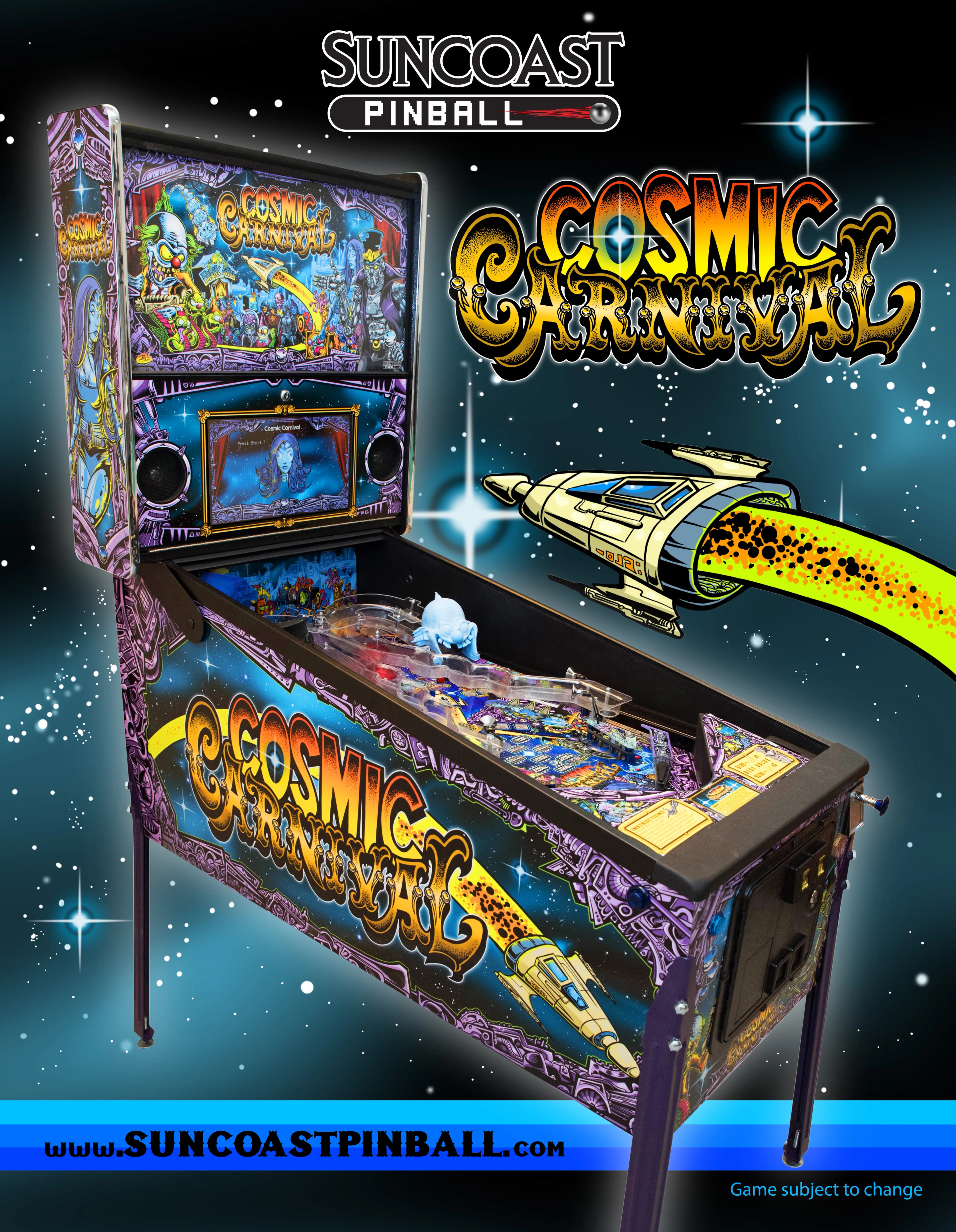Cosmic Carnival pinball machine with spaceship and starry background