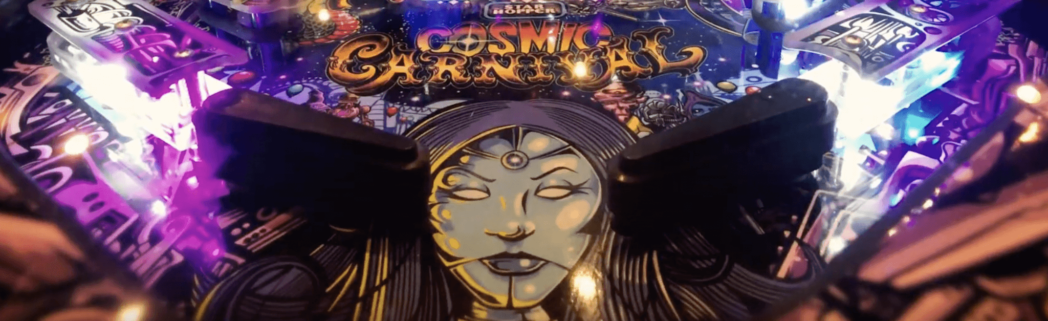 Cosmic Carnival pinball machine with mystical gold-toned character design