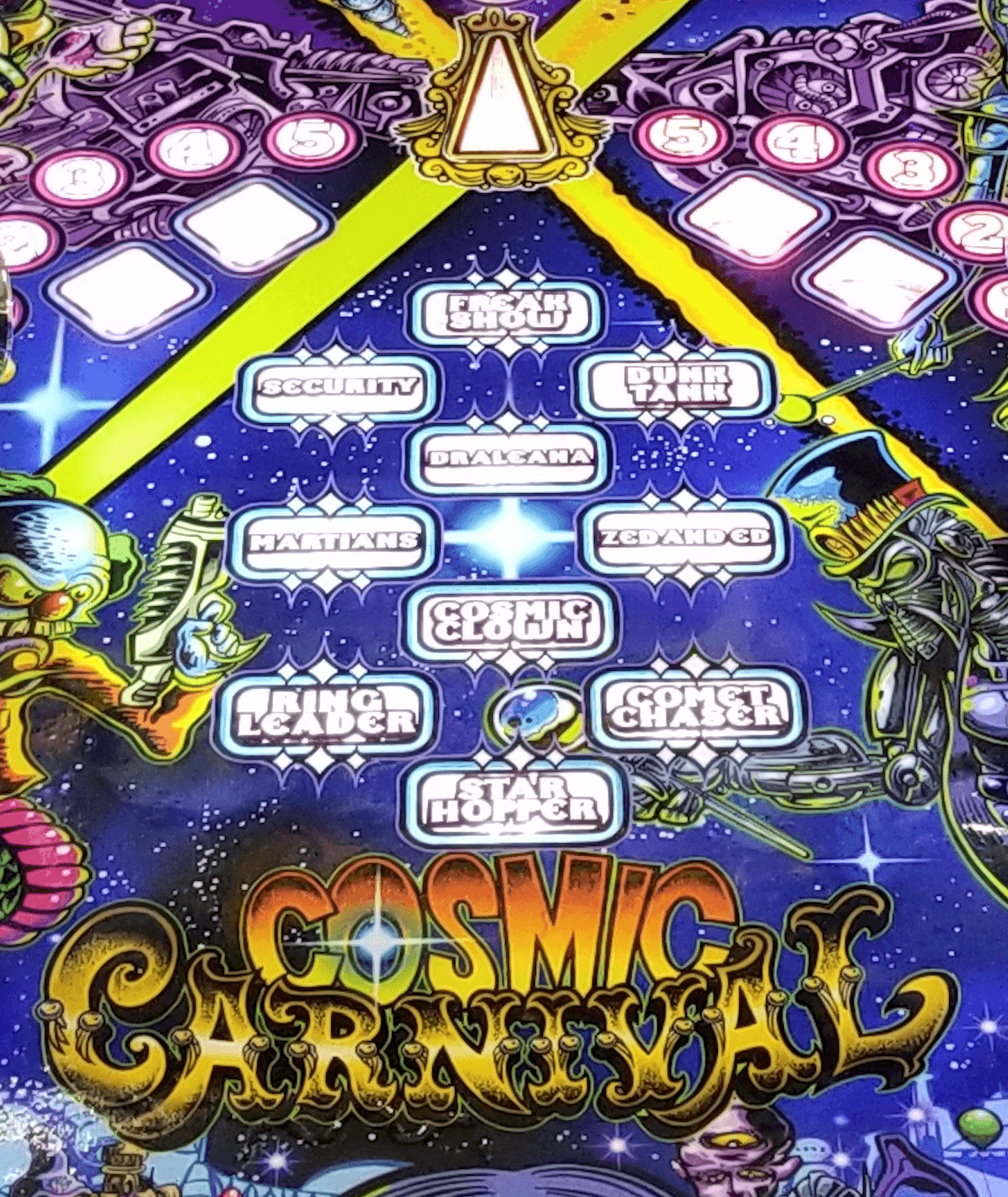 Cosmic Carnival game board with colorful space-themed character nodes
