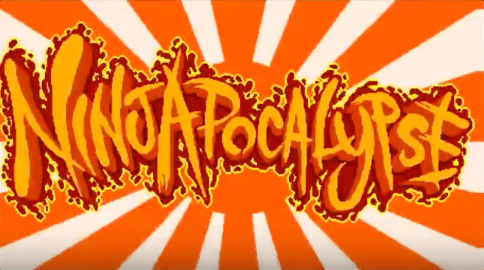 Ninja Apocalypse logo with orange radial sunburst background