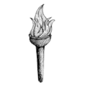 Detailed sketch of a burning torch with stylized flames and long handle