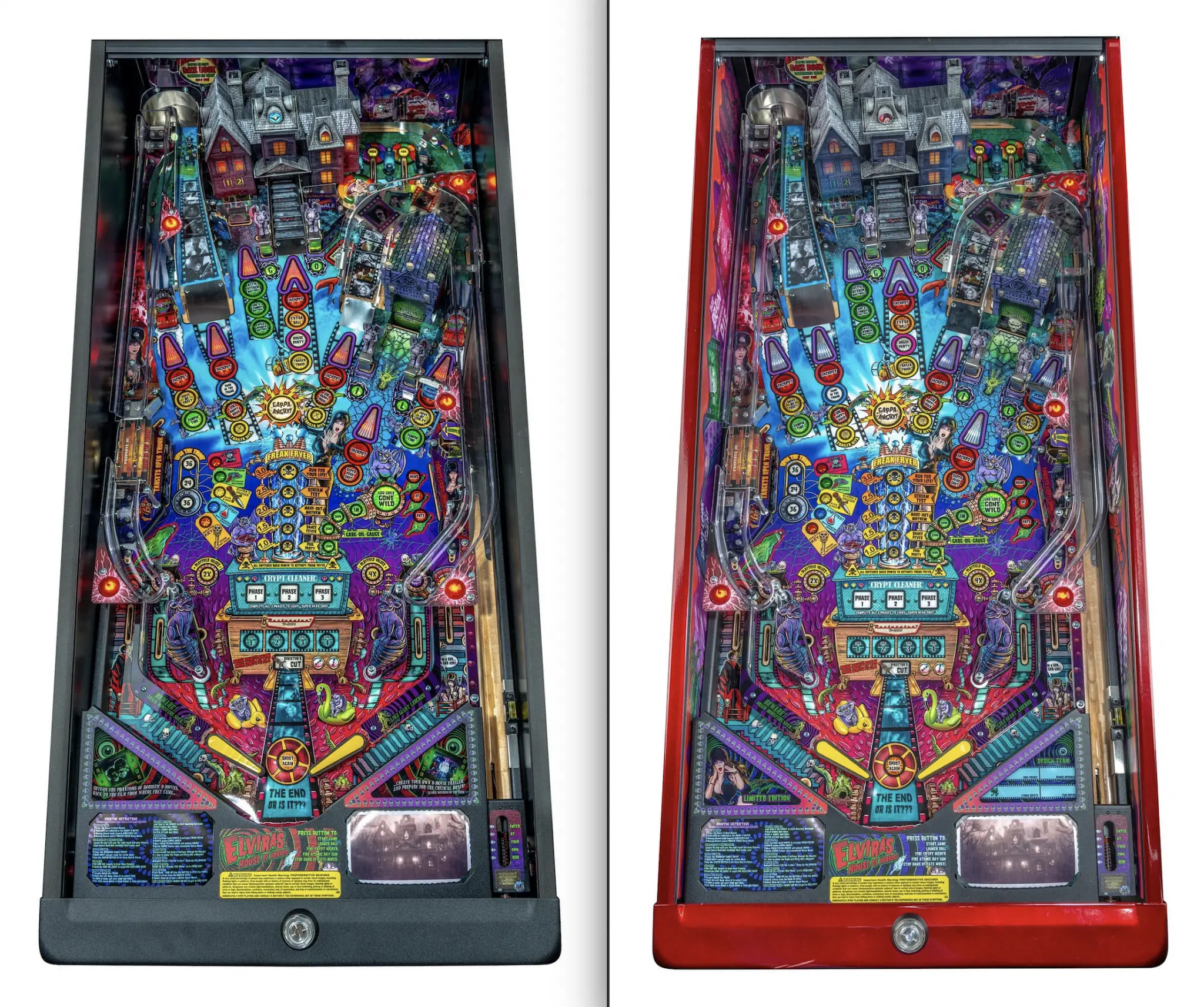 Colorful pinball machine playfield with haunted house and spooky theme