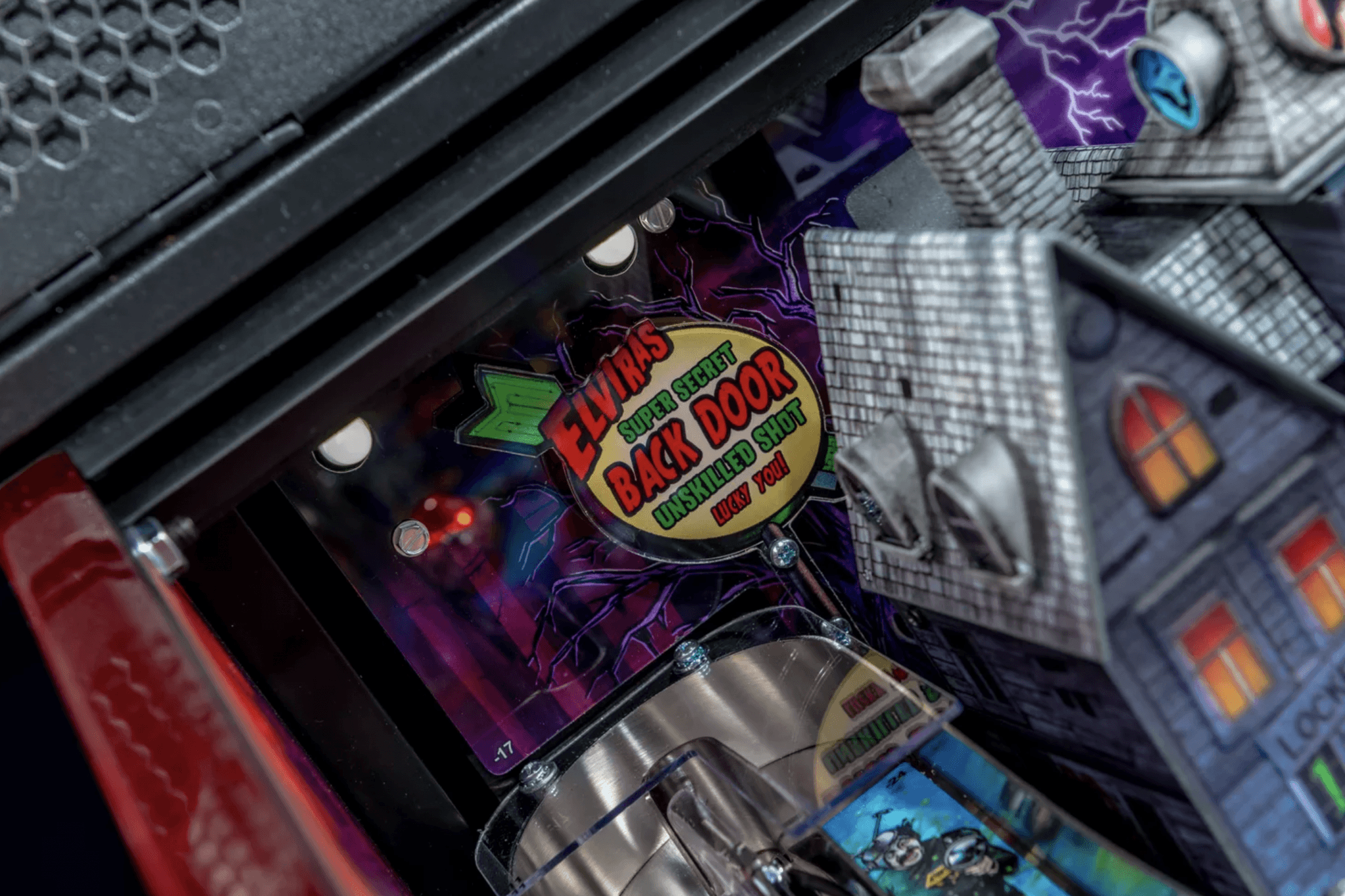 Elvin's Super Secret Back Door trading card with purple lightning background