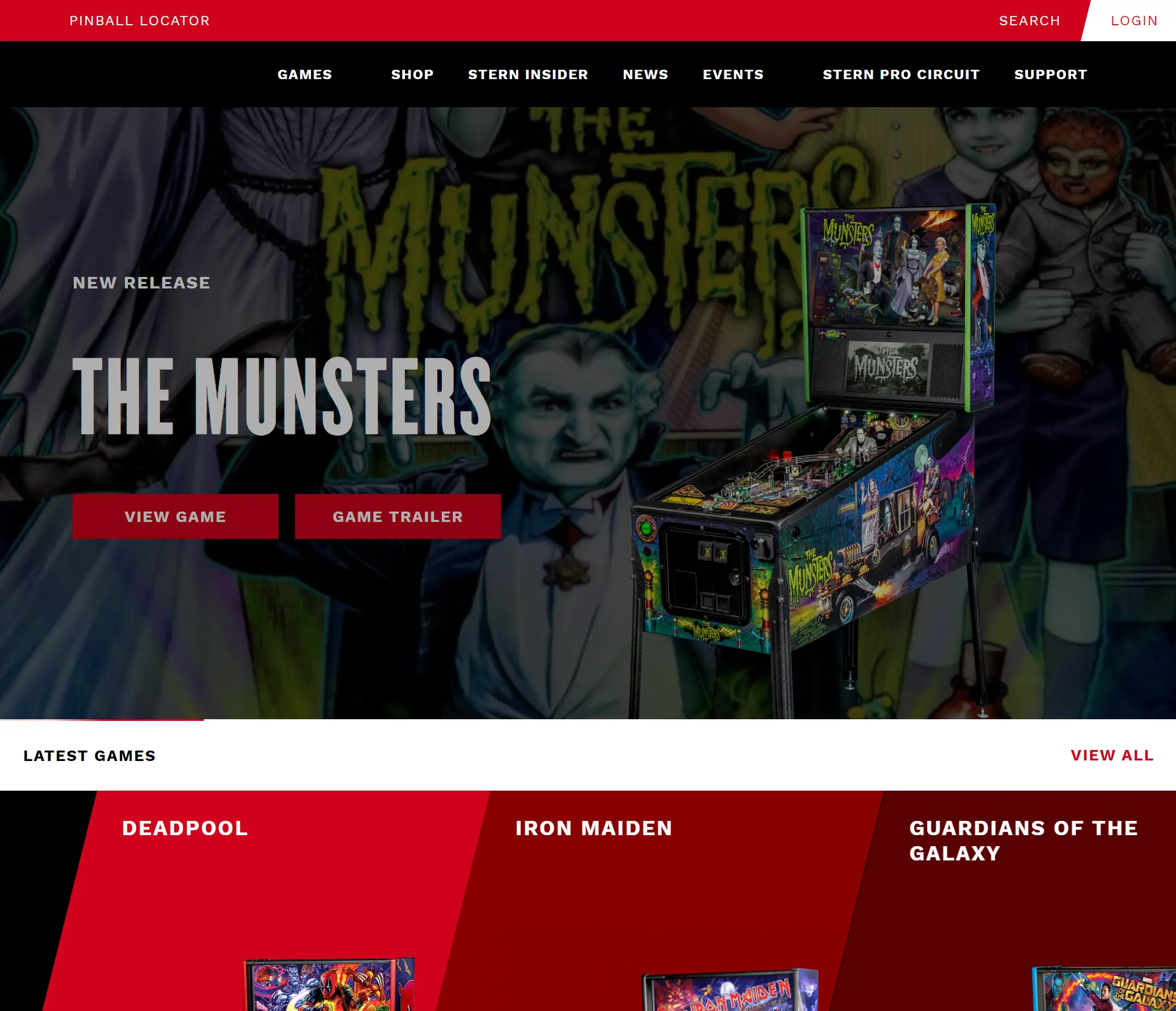 The Munsters pinball machine on display with game artwork