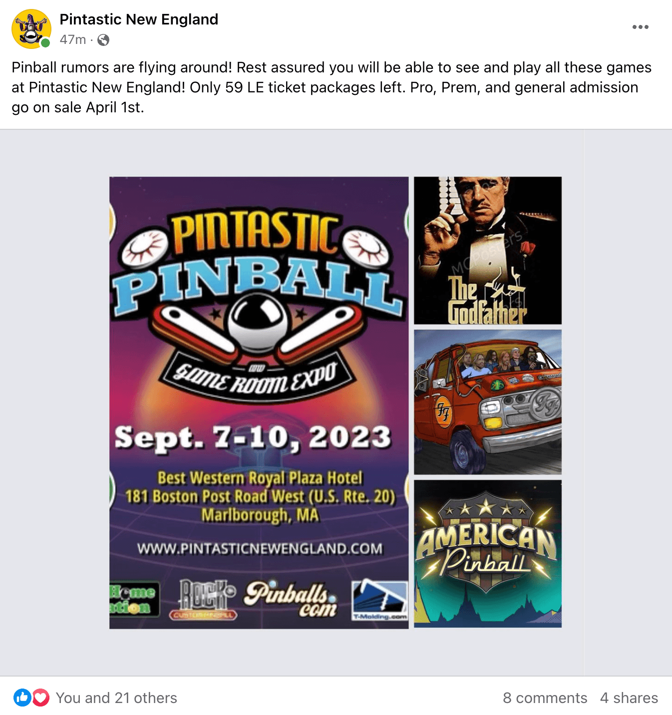 Pintastic Pinball Game Room Expo poster with event details and themed pinball games
