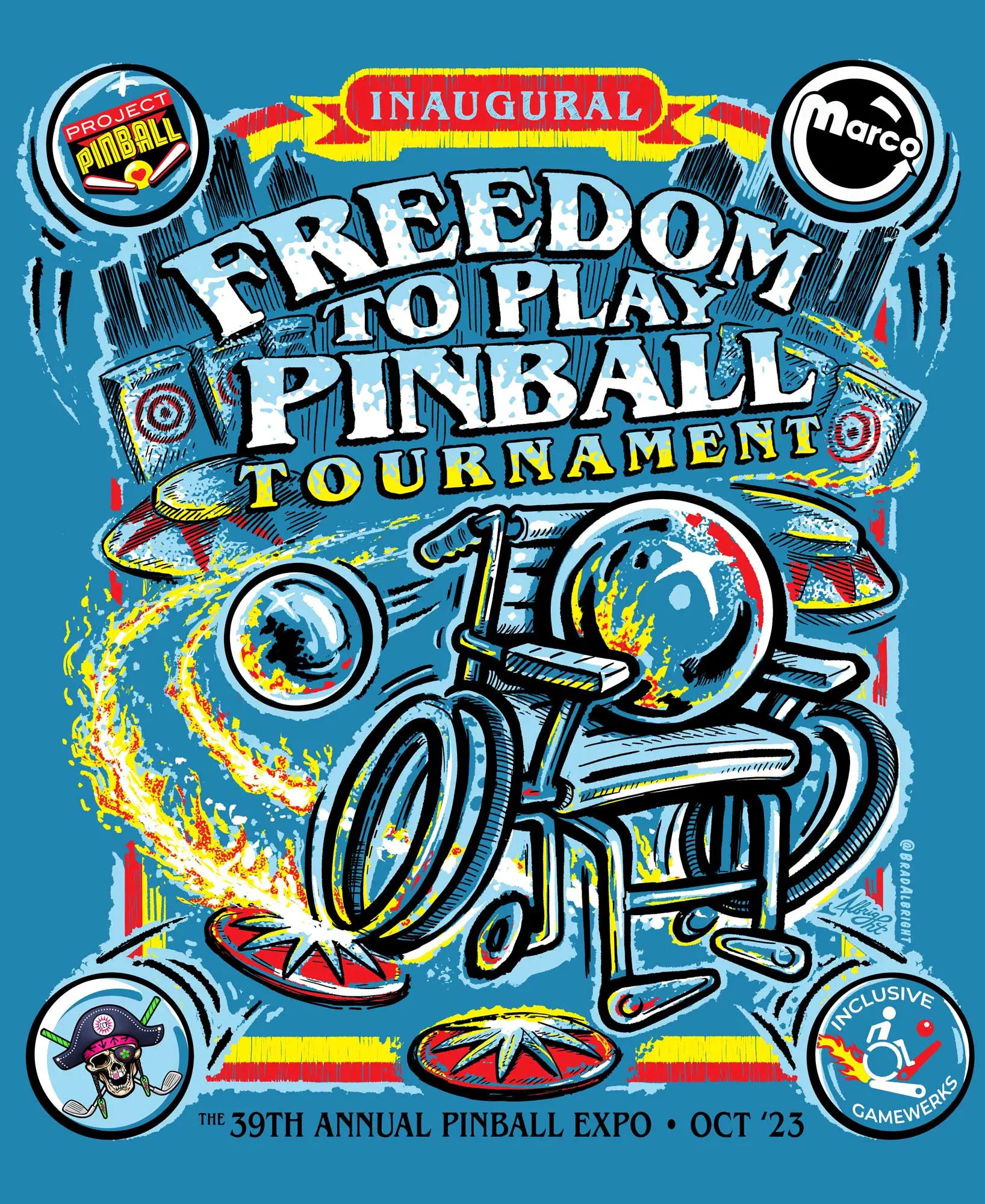 Vibrant poster for inaugural Freedom to Play Pinball Tournament
