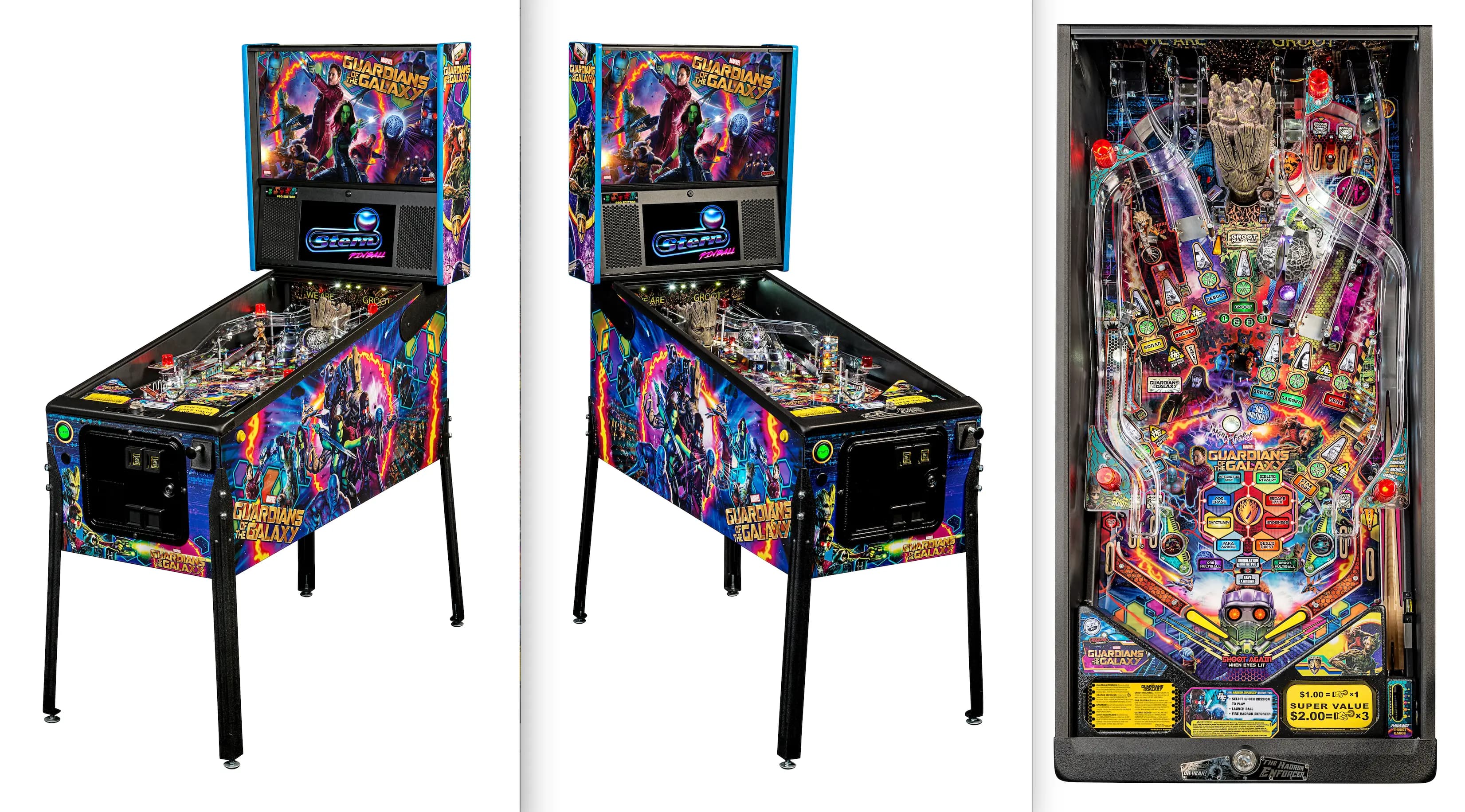 Guardians of the Galaxy themed pinball machine with colorful playfield