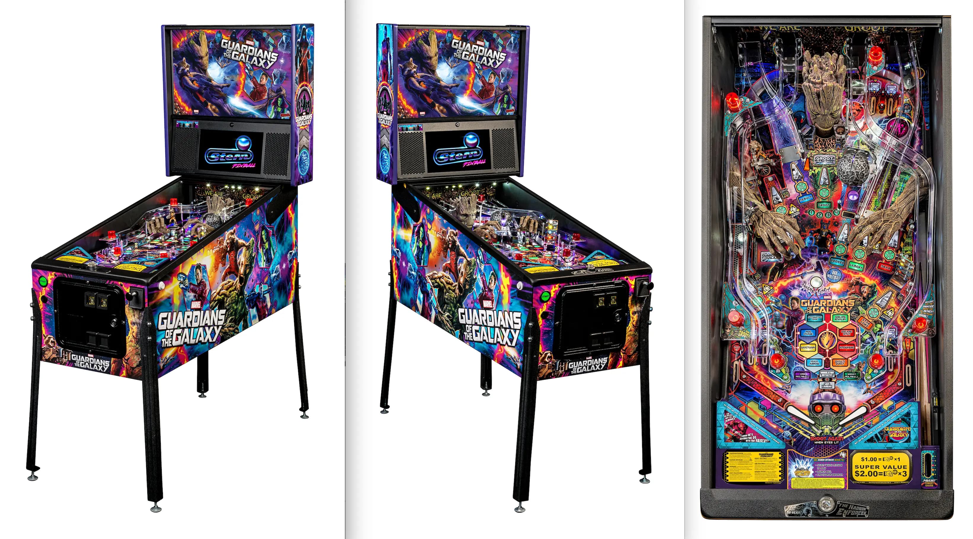 Guardians of the Galaxy themed pinball machine with colorful playfield design