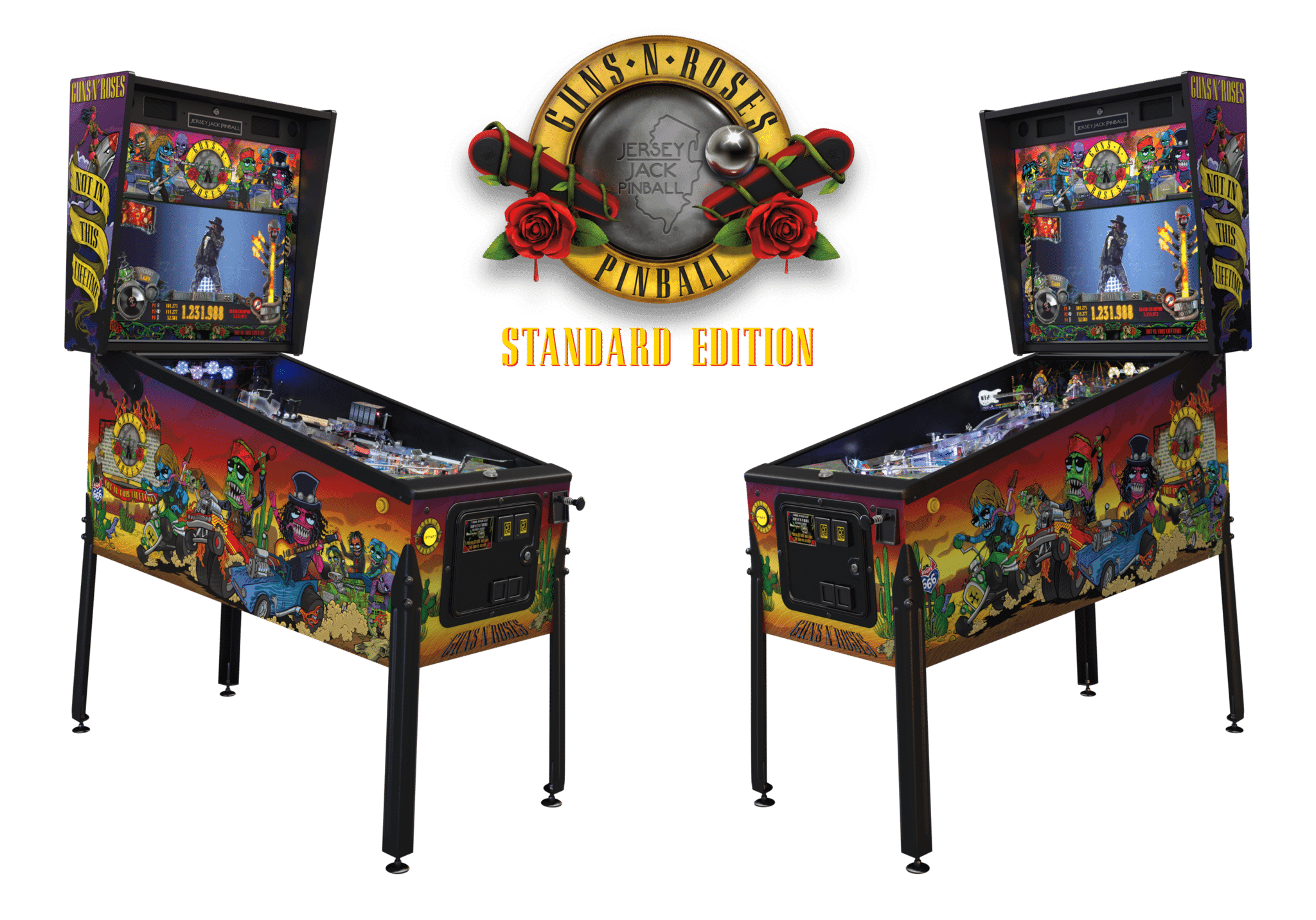 Guns N' Roses pinball machine with colorful artwork and standard edition logo