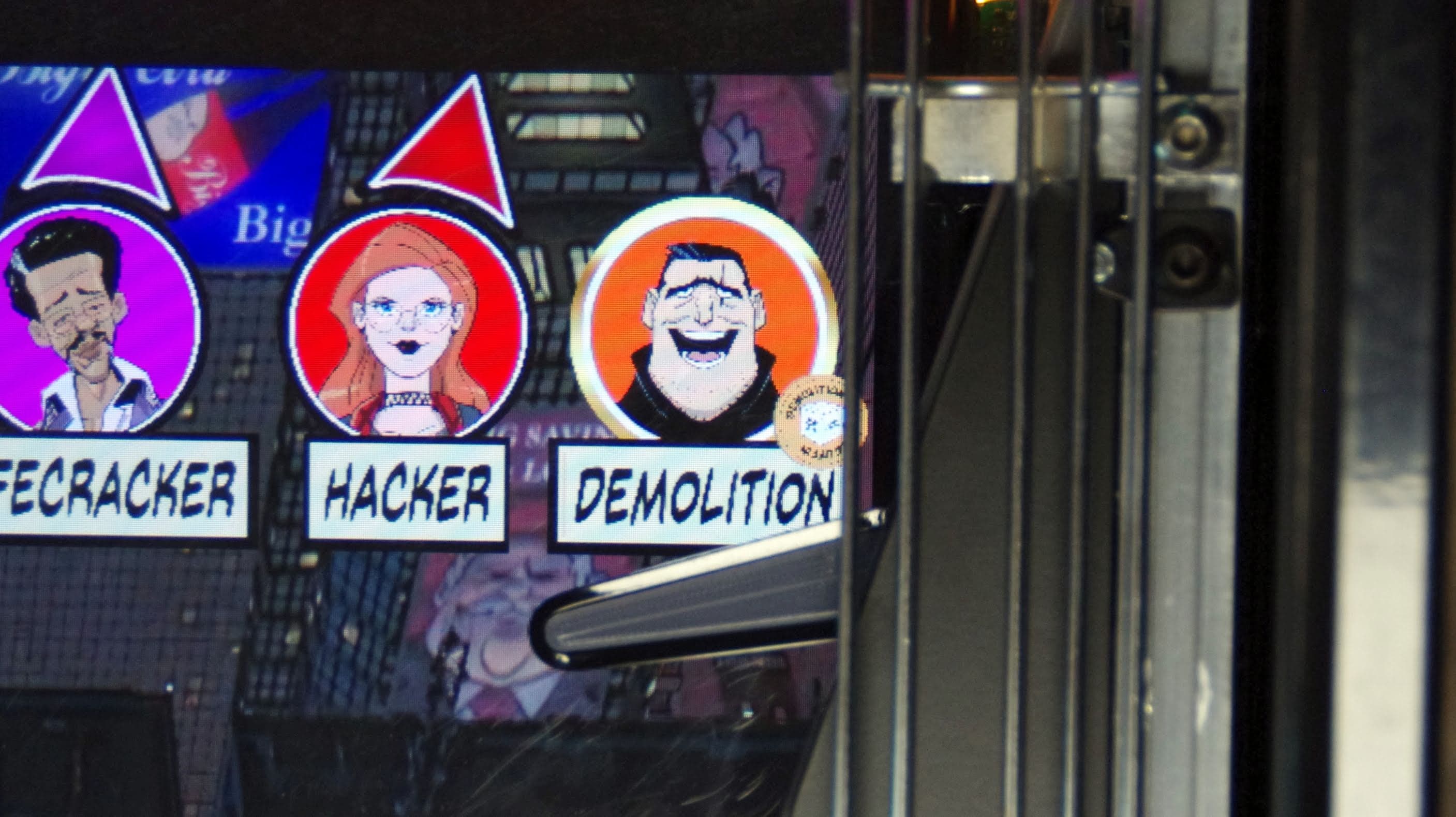 Cartoon character avatars labeled Feebacker, Hacker, and Demolition