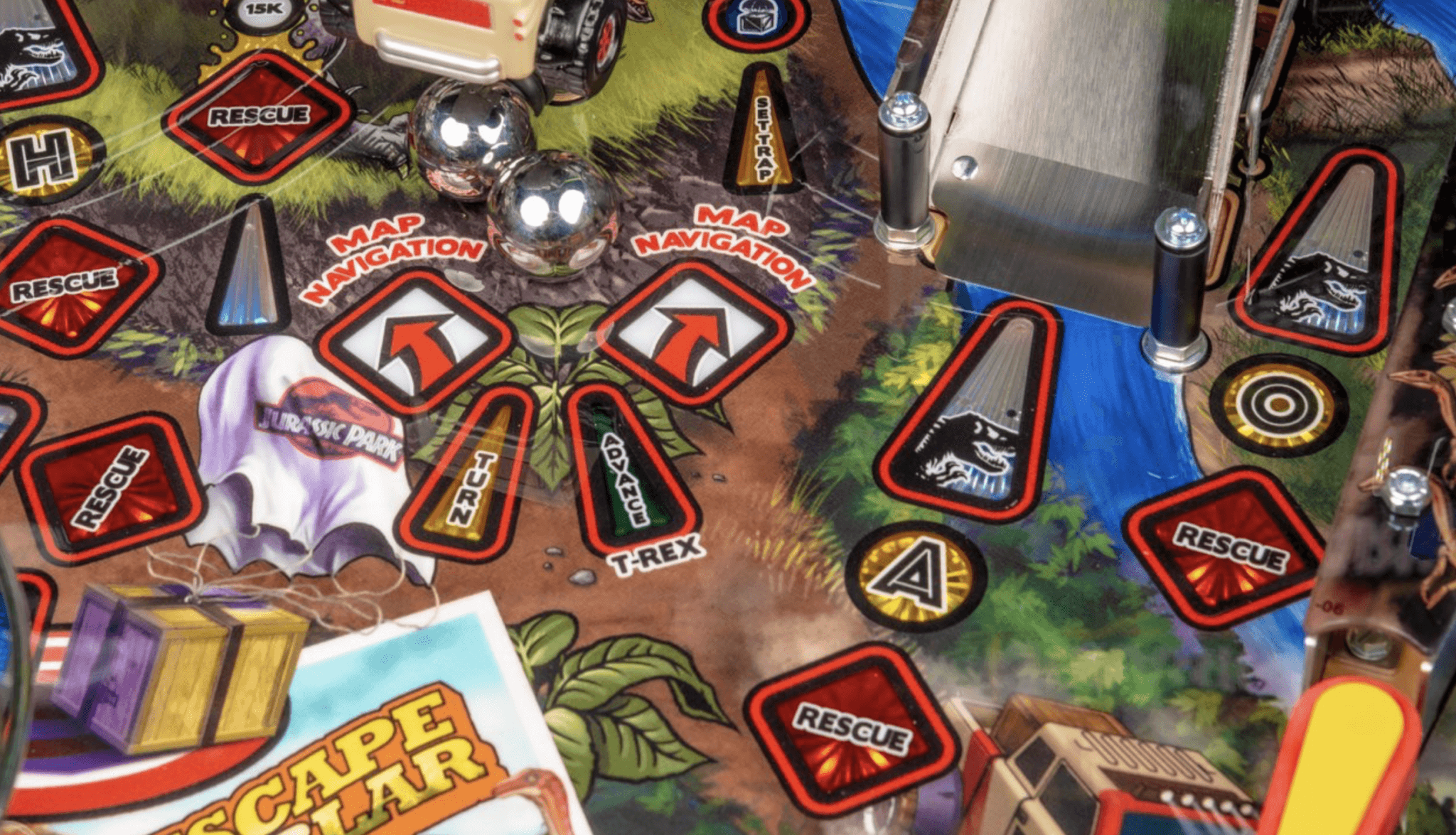 Jurassic Park board game with rescue, navigation, and T-Rex markers