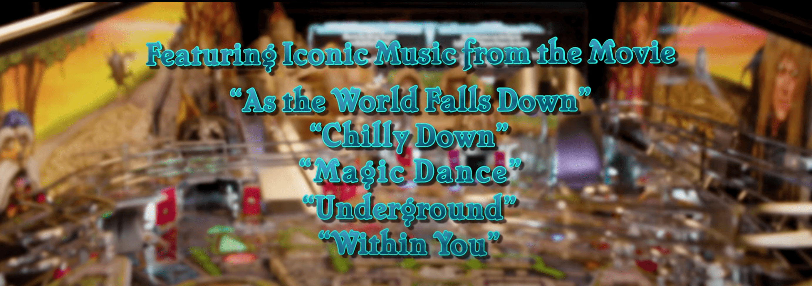 Movie soundtrack poster with iconic music titles in teal text