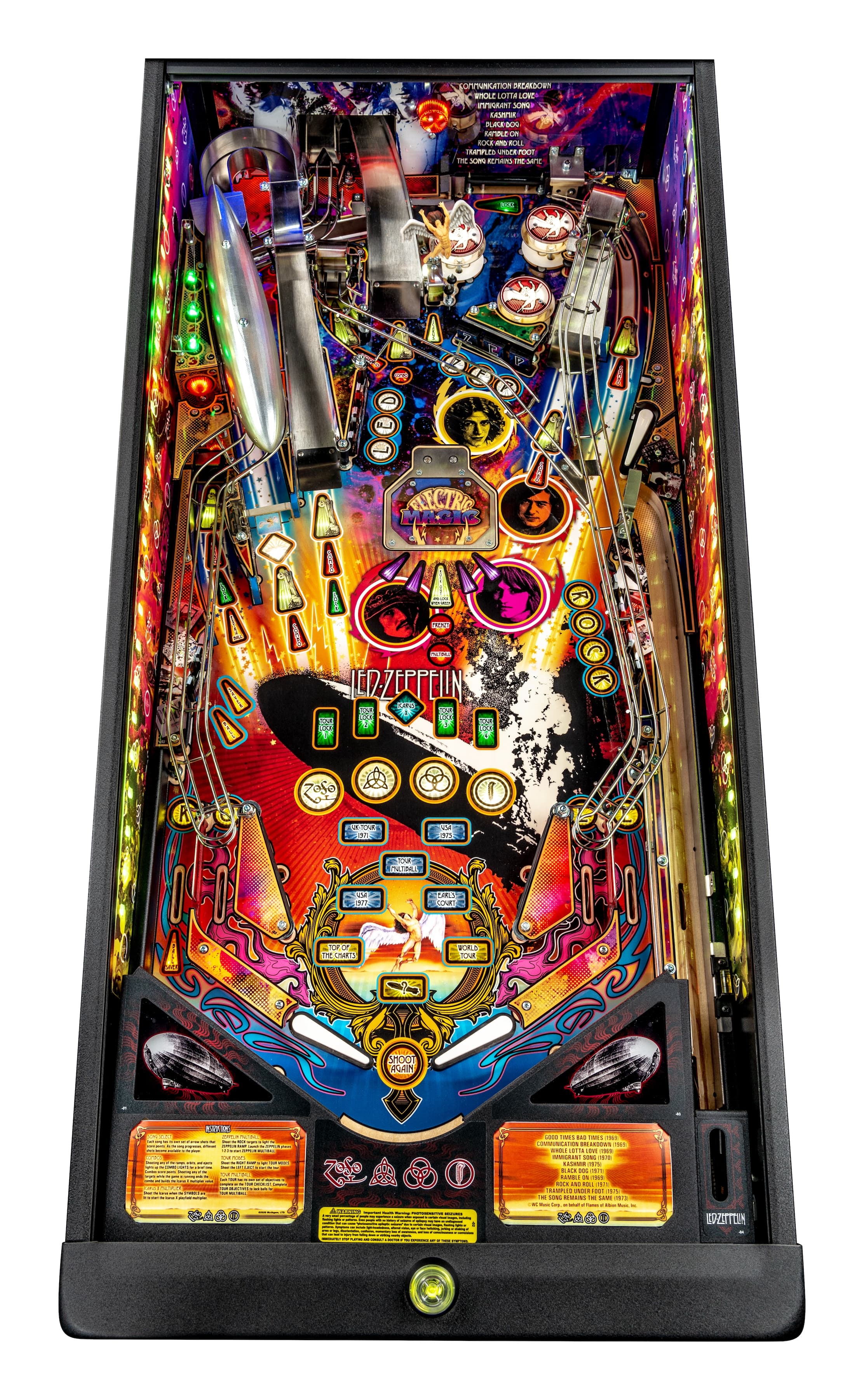 Led Zeppelin-themed pinball machine with colorful design and intricate gameplay elements