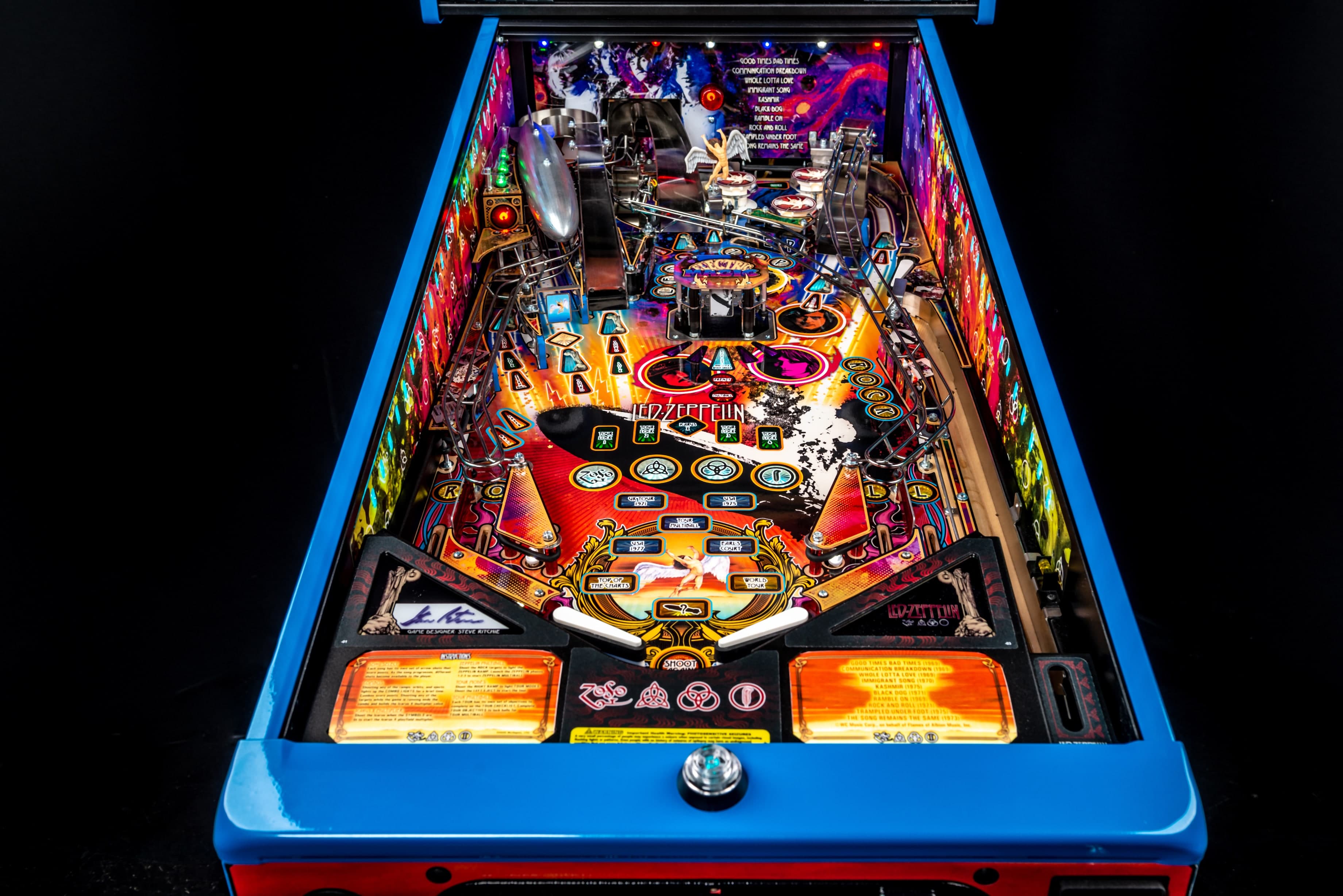Led Zeppelin-themed pinball machine with colorful playfield and intricate details