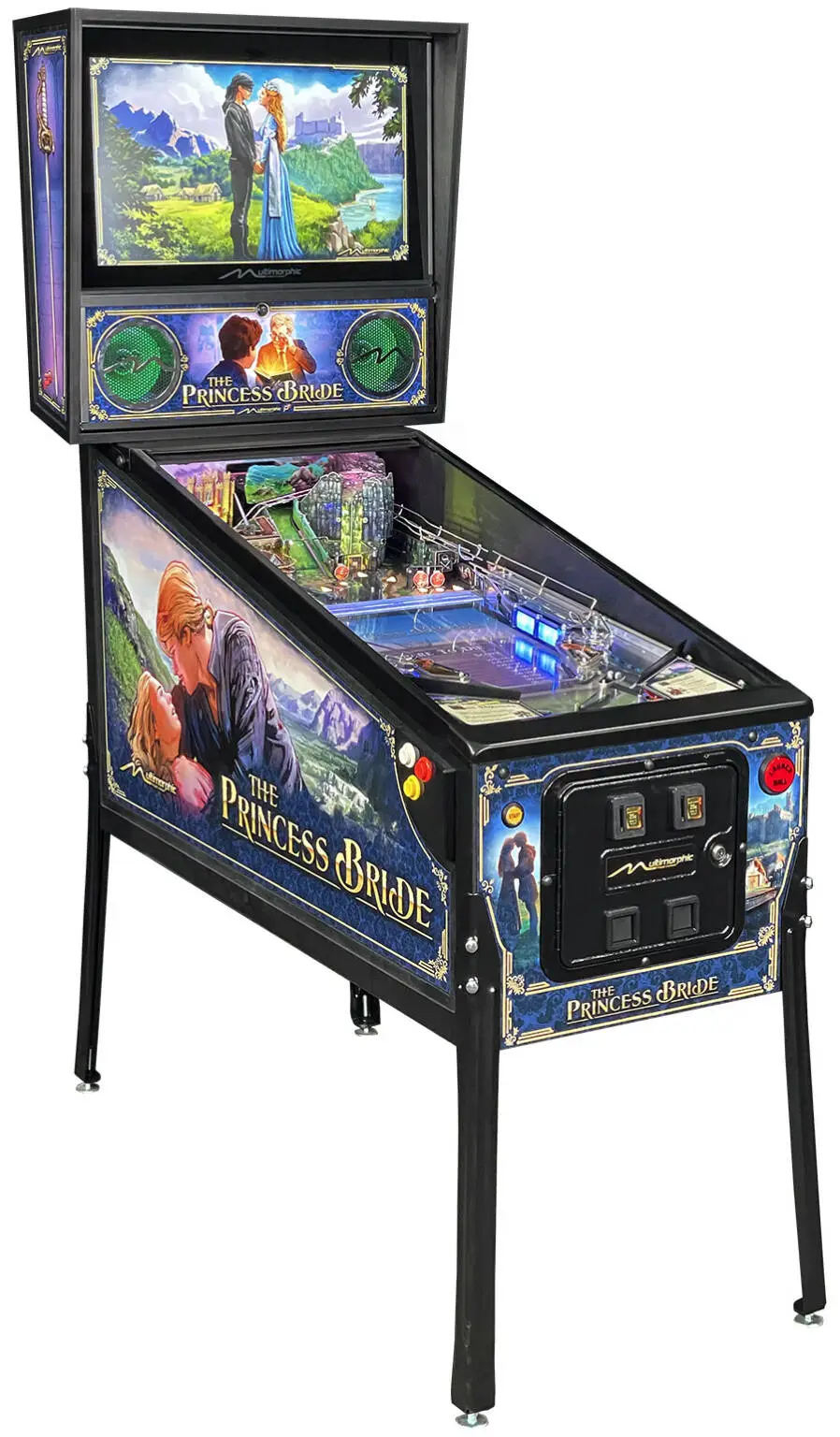The Princess Bride themed pinball machine with colorful illustrated gameplay panels