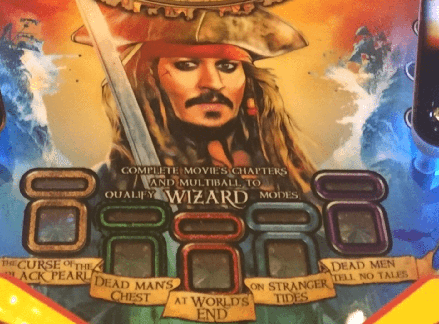 Pirates of the Caribbean movie pinball machine with Captain Jack Sparrow