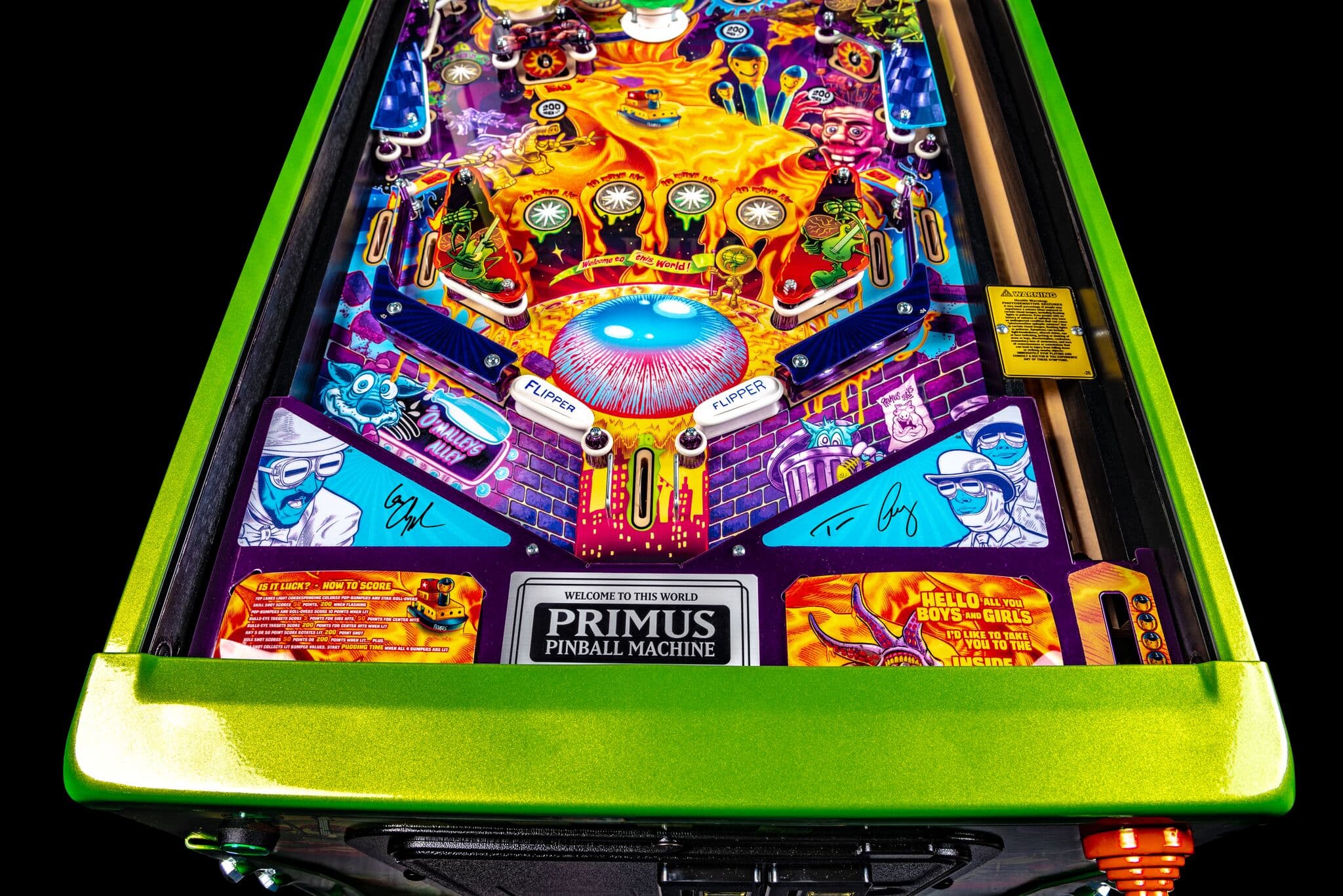 Colorful Primus-themed pinball machine with vibrant artwork and playfield