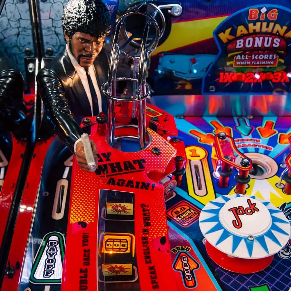 Colorful pinball machine with Big Kahuna Bonus and vibrant game elements