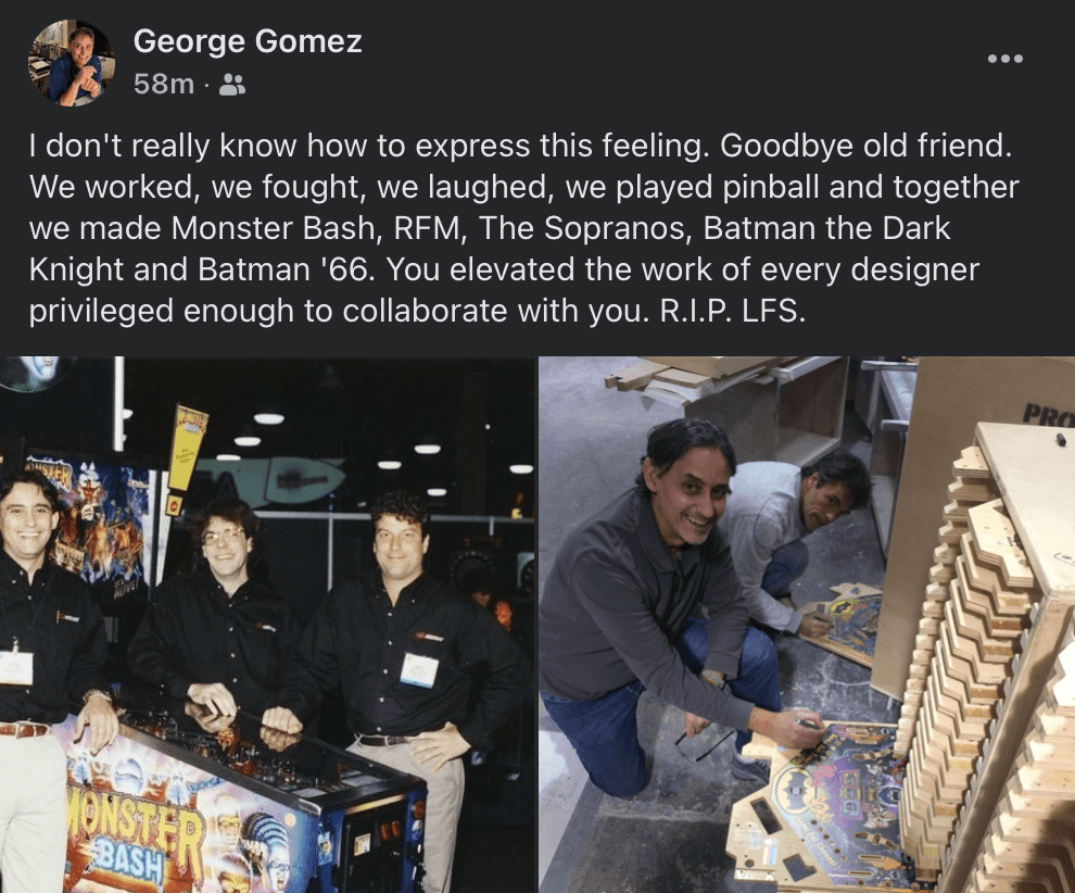 Two images of game developers working on Monster Bash pinball machine