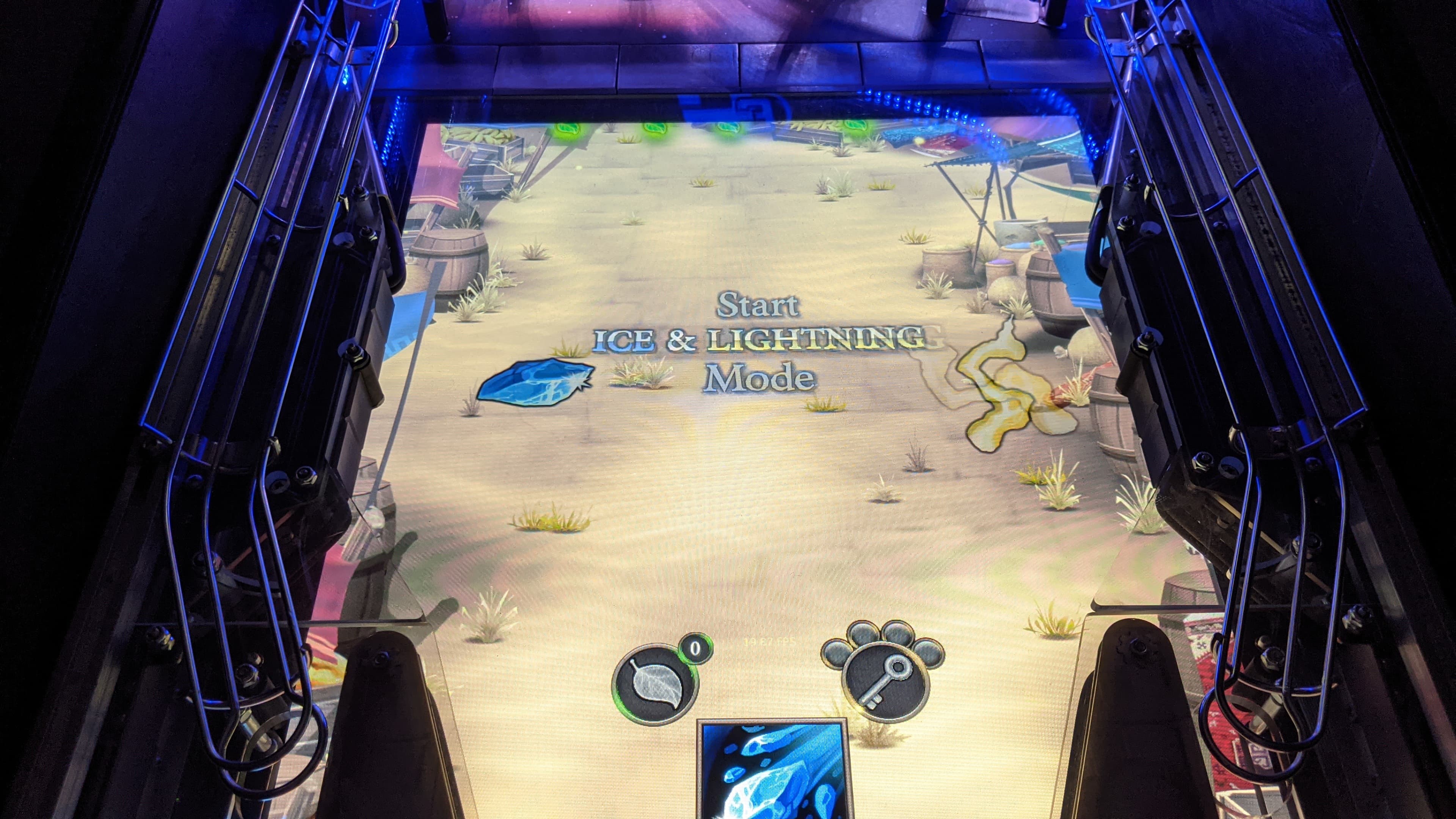 Pinball machine screen showing Ice & Lightning Mode start screen
