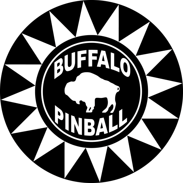 Buffalo Pinball logo with starburst design in black and white
