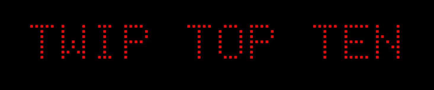 Red dotted digital text spelling out TMP TOP NEM on black background