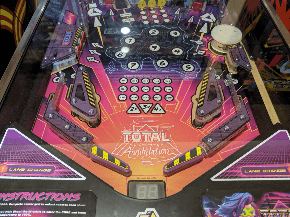 Total Annihilation pinball machine with colorful sci-fi themed playfield