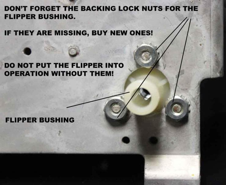 Technical warning about flipper bushing and backing lock nuts installation